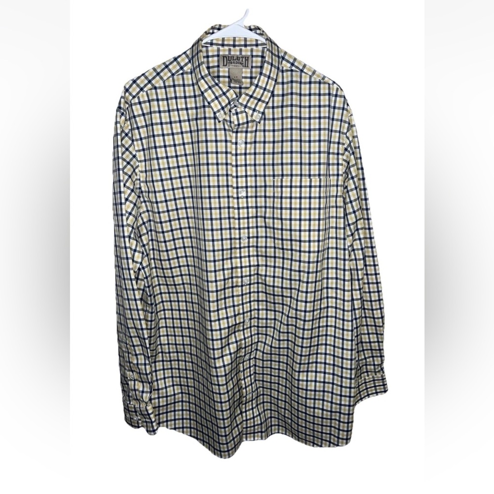 Duluth Trading Co Men’s Yellow Checkered Long Sleeve Button-Up Shirt Size LT EUC
